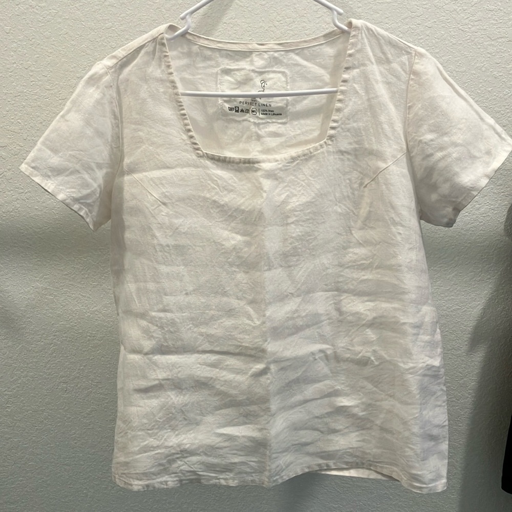 notPERFECTLINEN Square Neck White Linen Top